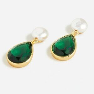 💜 J. Crew Freshwater Pearl and Crystal Teardrop Earrings NWT
